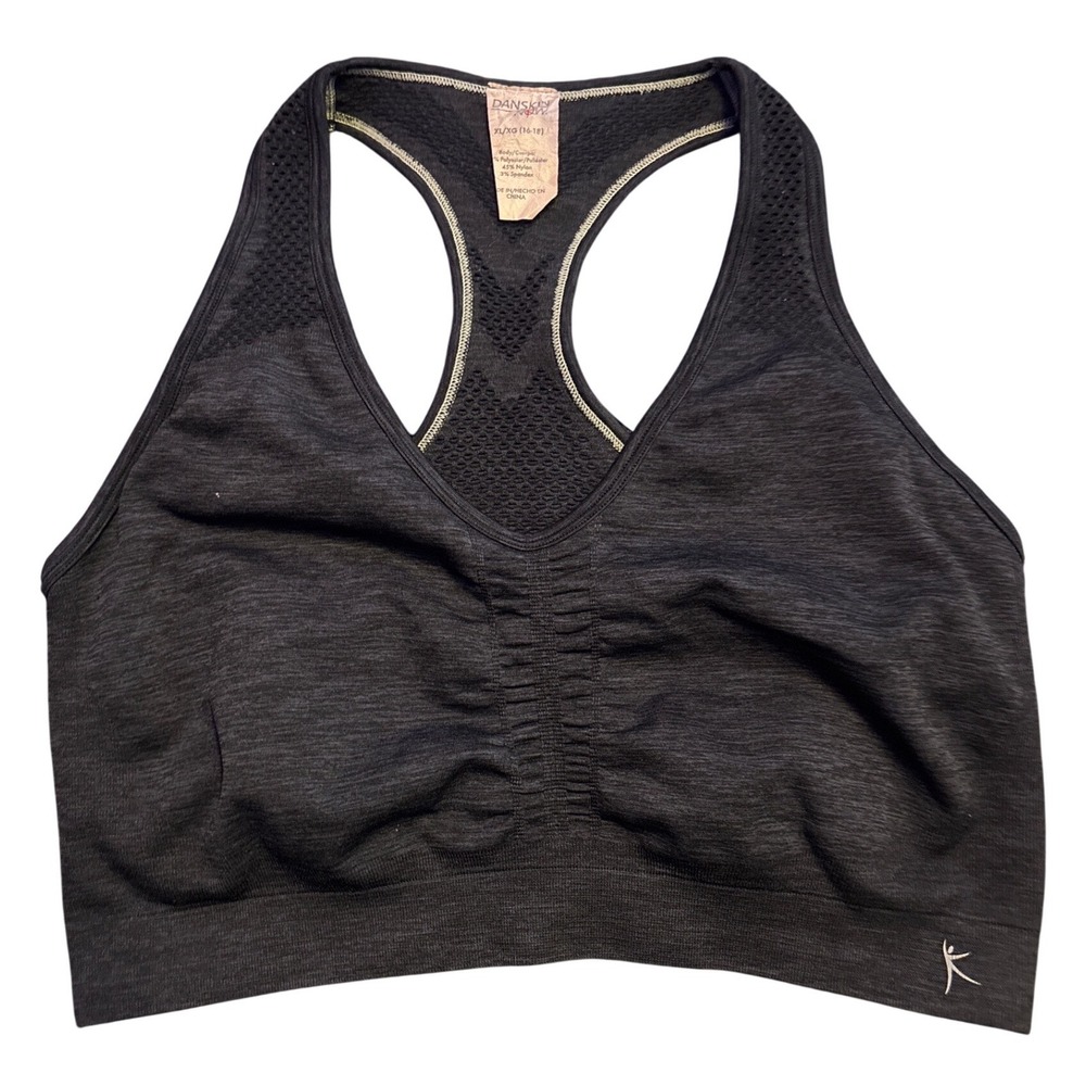 Danskin Now Black Seamless Ruched Racerback Mesh Sports Bra XL